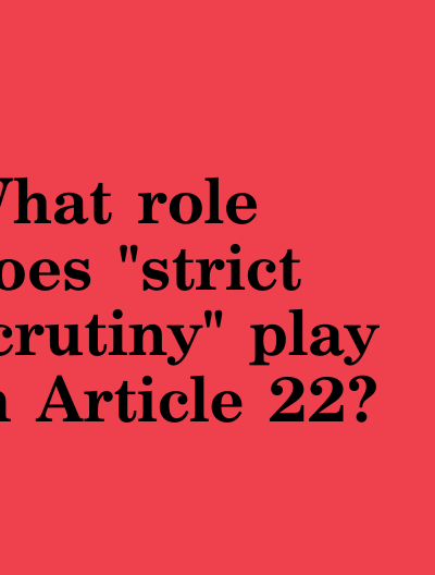 What role does "strict scrutiny" play in Article 22? image of pillars in background