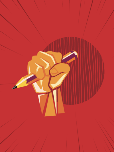 power fist with pencil