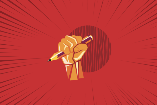 power fist with pencil