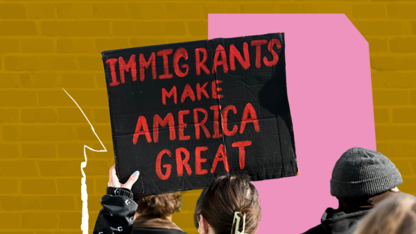 Protest signs read "Immigrants make American Great"