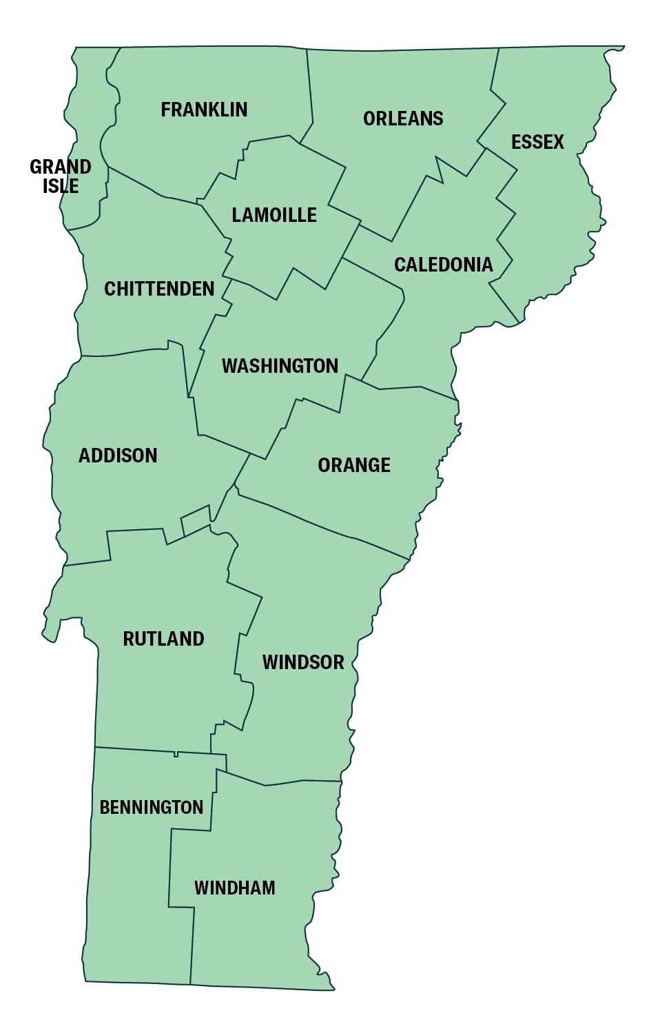 map showing Vermont counties