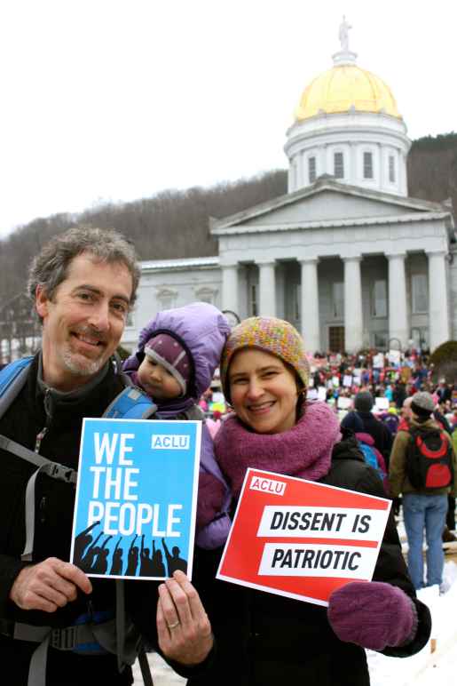 Protesters in front of the Vermont Statehouse