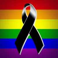 rainbow flag with black ribbon