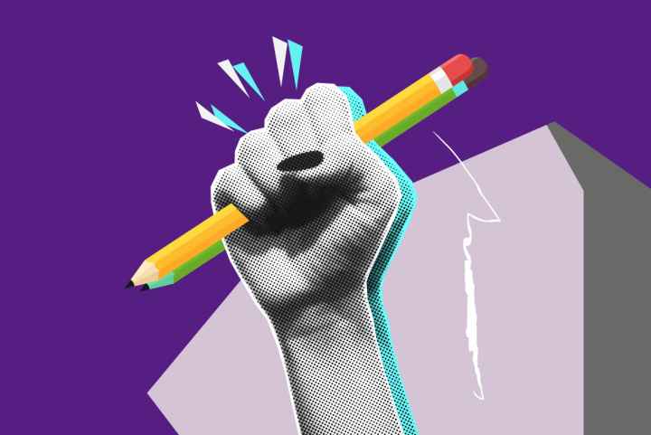 hand holding pencil